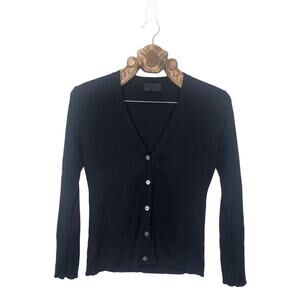 Nili Lotan Cardigan Sweater Black V Neck 100% Silk Button Up Knit Classic Chic